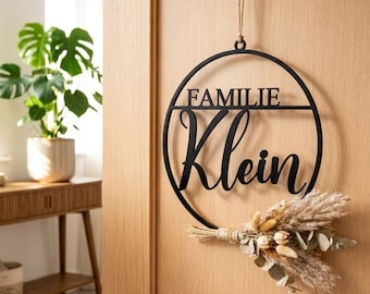 Türschild Haustür personalisiert – Familienschild rund mit Namen – Namensschild Eingangsbereich modern – Geschenk Einzug, Hausbau & Hochzeit