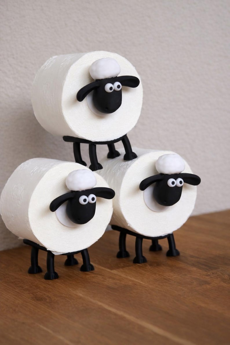 Sheep Toilet Paper Holder | Toilet Decoration | Spare Roll Holder for Bathroom | Creative Design Black | Gift Idea image 1