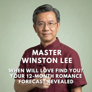 May include: Image of Master Winston Lee, wearing glasses and a burgundy shirt, giving a thumbs-up. Text on the image reads: "WHEN WILL LOVE FIND YOU? YOUR 12-MONTH ROMANCE FORECAST REVEALED."