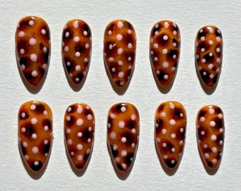 Pink Polka Dot Tortoiseshell Press On Nails – Handmade Glossy Set