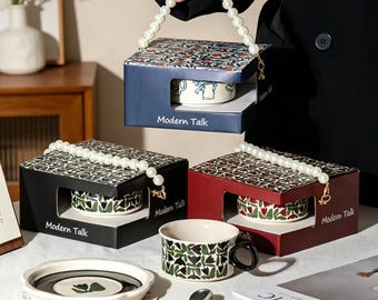 Elegantes Keramiktasse-Untertassen-Geschenkbox-Set, perfektes Hochzeitsgeschenk, Mutter- und Vatertagsgeschenk für Sie, Freunde, Wohnkultur, Jubiläum