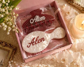 Personalisierte Haarspange und Bürste Set, Geschenk für Freundin, Brautjungfer Haarkamm, Muttertagsgeschenk, Brautjungfer Geschenk, Geschenk für Sie