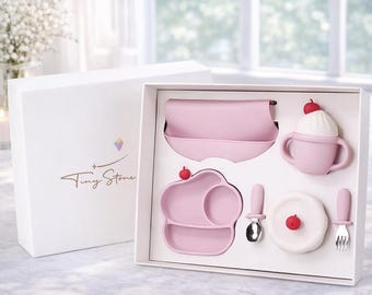 Baby-Entwöhnungsset, Eis-Fütterungsset, personalisiertes Entwöhnungsset, Kleinkindschüssel & Lätzchen, Babyteller, Babypartygeschenk, Geburtstagsgeschenk für Kinder