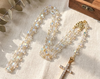 Katholische Rosenkranzperlen, elegante religiöse Gebetskette, Erstkommunion, Konfirmation, spirituelles Geschenk