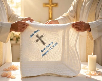 Personalisierte gestickte Taufdecke, benutzerdefinierte Babytaufdecke, perfektes Geschenk für die Taufe und Babypartys