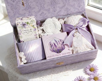 Self Care Geschenkbox für Frauen, Luxus Lavendel Spa Geschenkset, Muttertagsgeschenk, Hochzeitsbevorzugungsbox, Einzigartiges Geburtstagsgeschenk für Sie