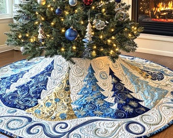 Blaue Weihnachtsbaumdecke, Winterdeko, Schneebaumfußabdeckung, Küstenhaus-Akzent