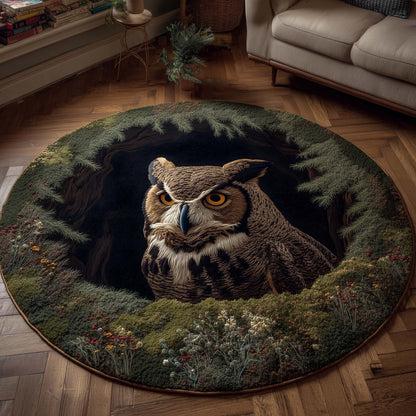 Mystic Owl Forest Round Mat – Cozy Wildlife Home Decor
