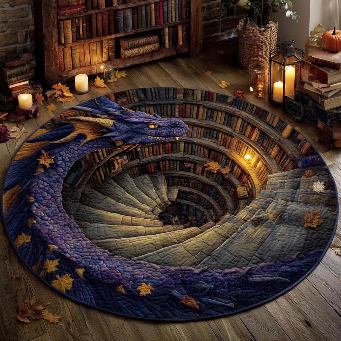National Library Rug Dragon Spiral Library Rug, Fantasy Book Art, Magical Reading Nook Decor ...