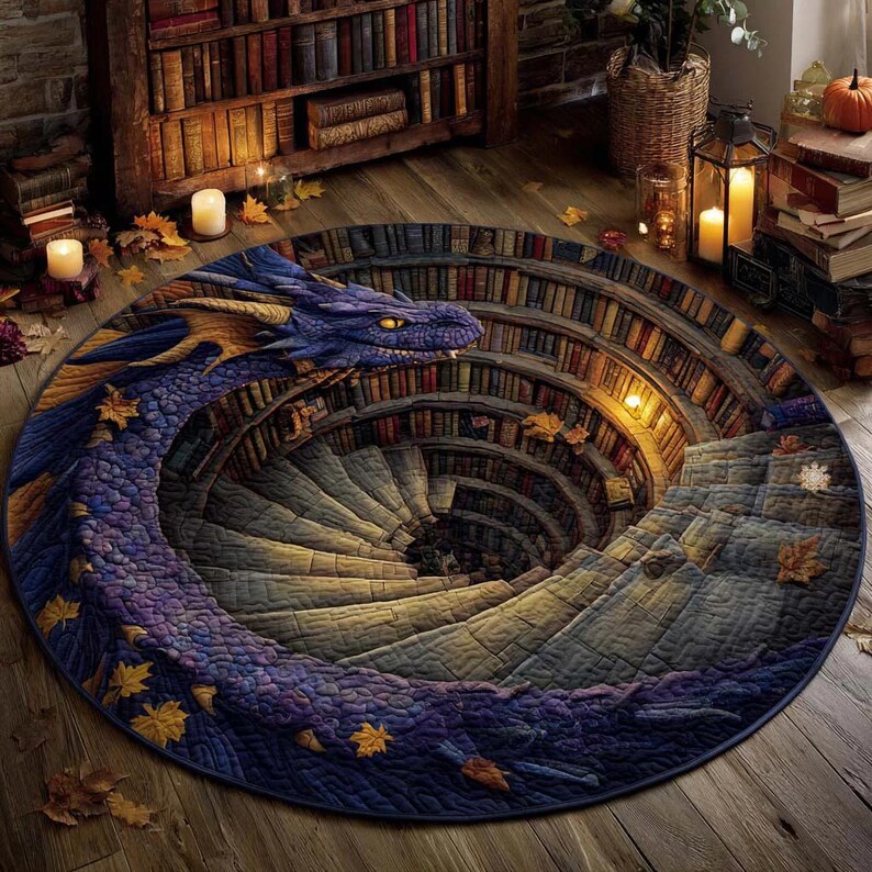 Dragon Spiral Library Rug, Fantasy Book Art, Magical Reading Nook Decor ...