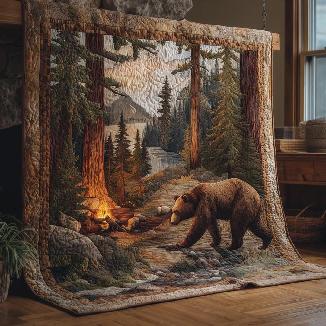 Bear Blanket, Rustic Cabin Decor, Forest Wildlife Throw, Cozy Printed ...