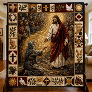 Jesus Healing Throw, Christian Faith Blanket, Biblical Art Decor, Religious Gift, Scripture Inspired Home Accent