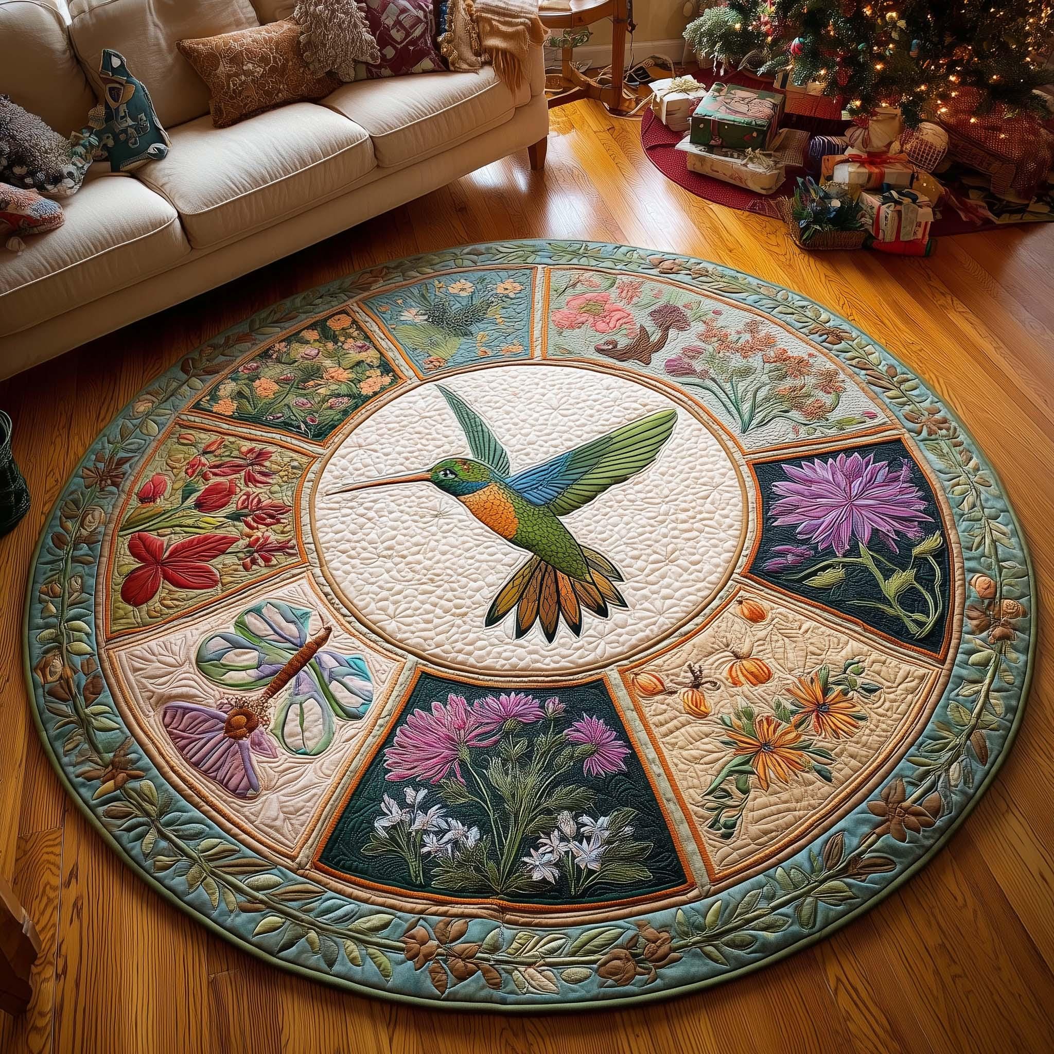 Round Hummingbird Rug Hummingbird Round Rug, Floral Garden Floor Carpet, Botanical Bird ...
