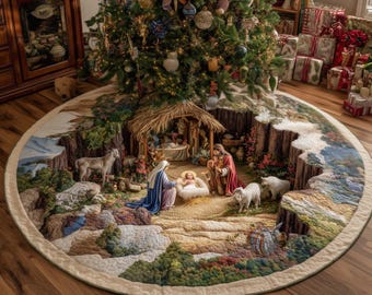 Gonna per albero della Natività, decorazione natalizia, accento per festività religiose, copertura per base dell'albero invernale