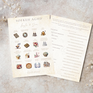 May include: Two-page wedding invitation with the text "SOFREH AGHD" and "Layla & Son". The left page features illustrated symbols, while the right page has lines for filling in details. The date "08.05.2020" is also visible.