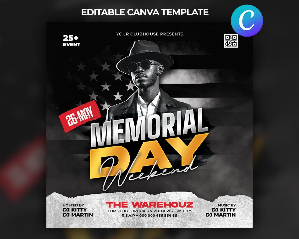 Memorial Day Weekend Flyer Template, Luxury DJ Event Poster (digital ...