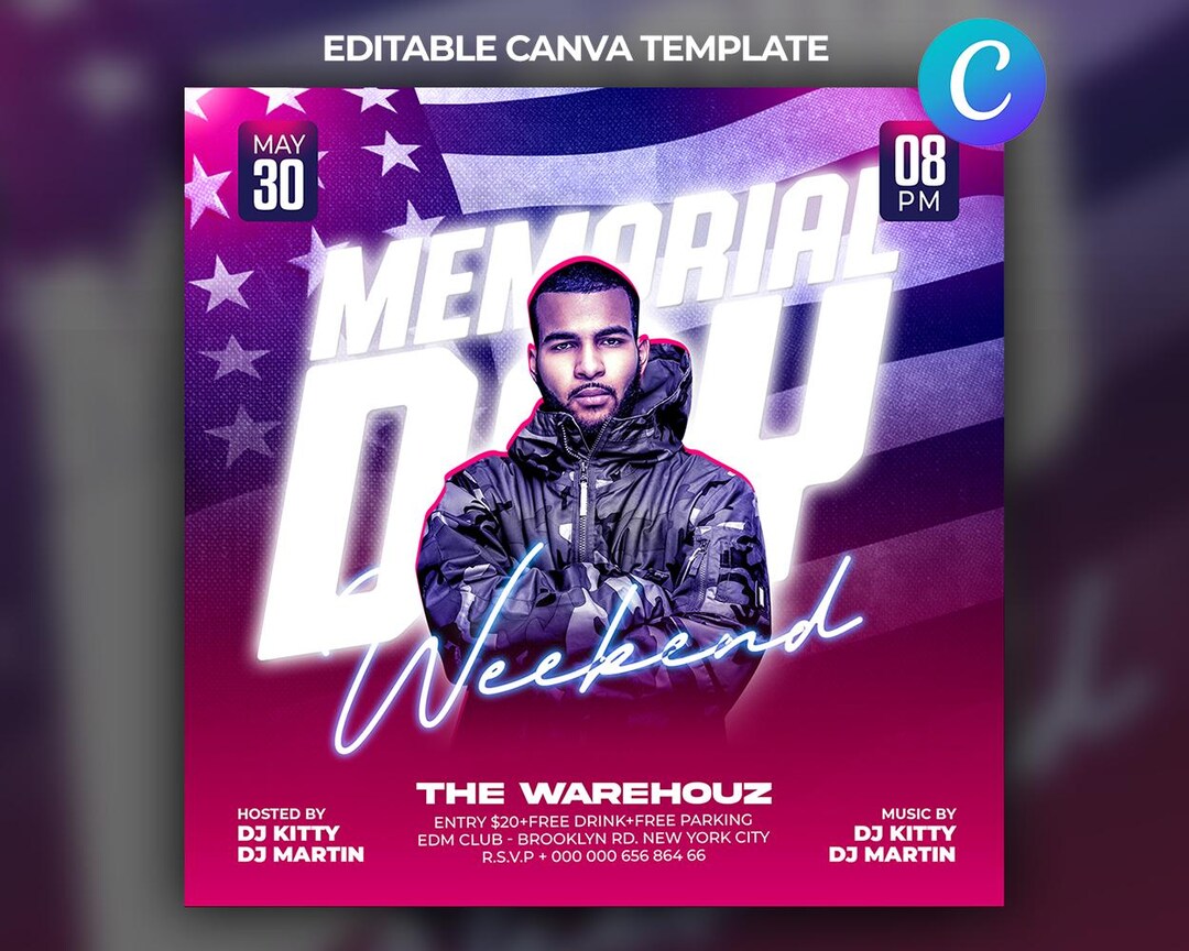 Memorial Day Weekend Party Flyer | Editable Canva Template (digital ...