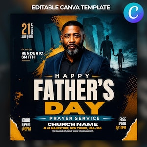 Urban Church Fathers Day Flyer Canva, Prayer Service Template, Teal Orange Mens Event Instagram Post, Contemporary Religious, DIY Download