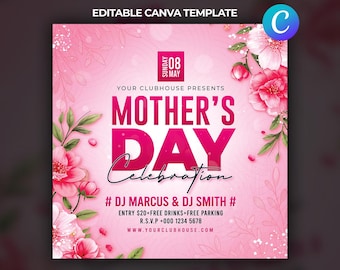 Volante floral para el Día de la Madre / Plantilla editable de Canva (descarga digital)