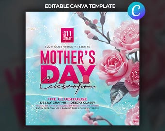 Plantilla de volante para el Día de la Madre en Canva / Póster editable para celebrar el Día de la Madre / Volante floral para eventos / Descarga digital