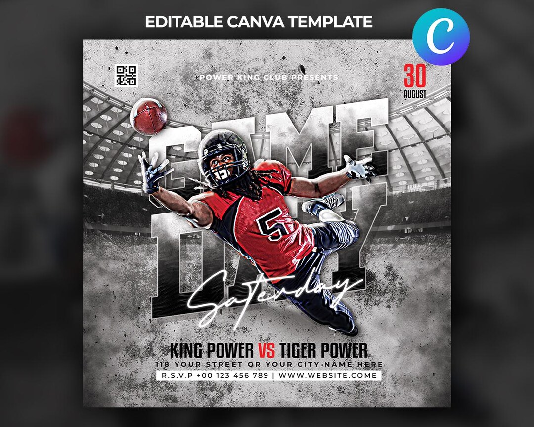 Game Day Football Flyer | Editable Canva Template (digital Download) - Etsy