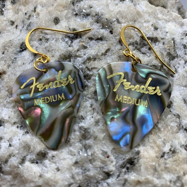 Abalone Fender Guitar Pick Earrings, Funky Earrings, Weird Earrings, Guitar Earrings, Cool Earrings, Boho Earrings, Gift for Her