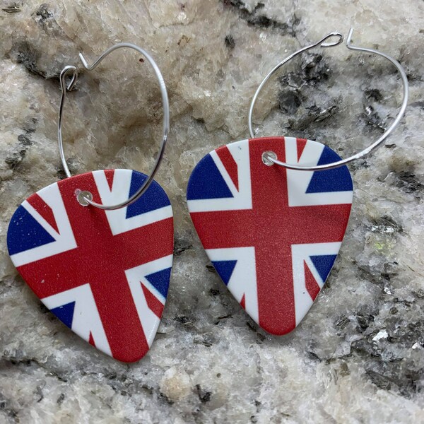 Union Jack Guitar Pick Earrings | UK flag | anglophile gift | birthday gifts for her | cottagecore | best friend gifts | summer earrings
