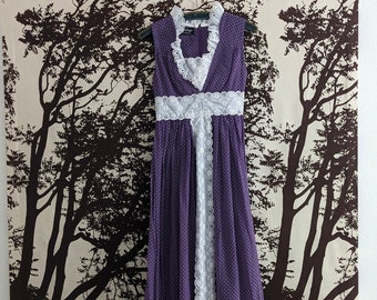 1960s Gunne Sax Black label Prairie Dress XS XXS purple swiss dot maxi dress
