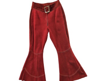 1960s Red Suede Leather Bell Bottoms by RAMPA Made in Mexico