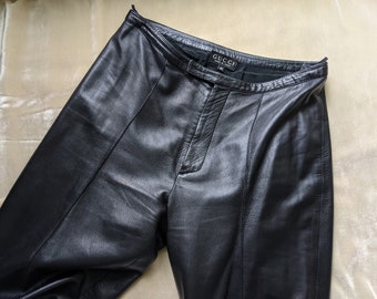 tall high waisted leather look trousers