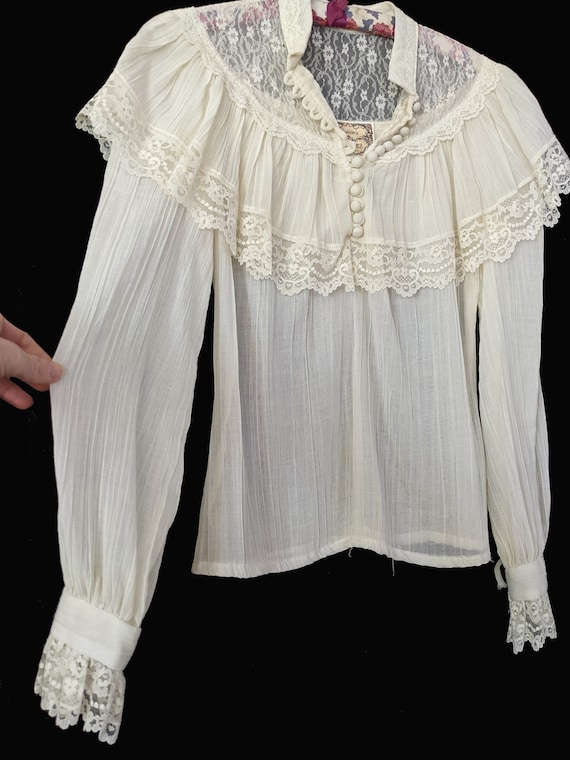 1970s Sheer Gauze Jessica's Gunnies Gunne Sax Lac… - image 3