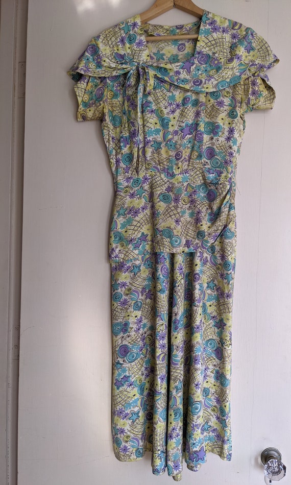 1940s Novelty Print Rayon Dress Starfish Ocean Haw