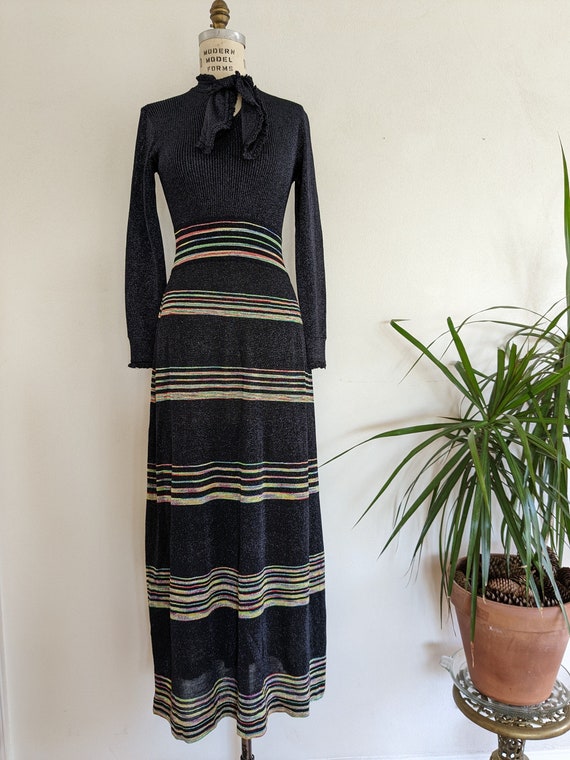 1970s Wenjilli Lurex Knit Maxi Dress Rainbow Stri… - image 5