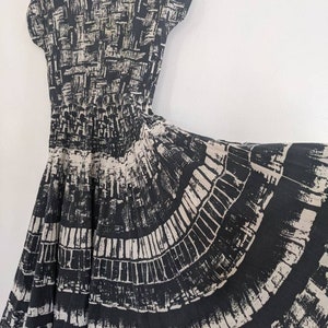 1950s Cotton Dress -Circle Skirt Dress by Annetta New York Rhinestone bodice Gray & White Abstract 26/27 waist Mexican circle skirt style