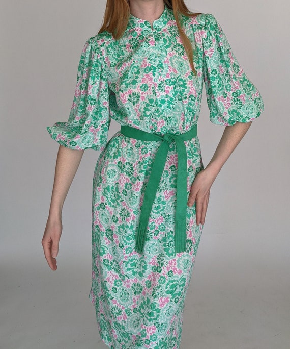 80s Floral Balloon Sleeve Dress by Nat Kaplan