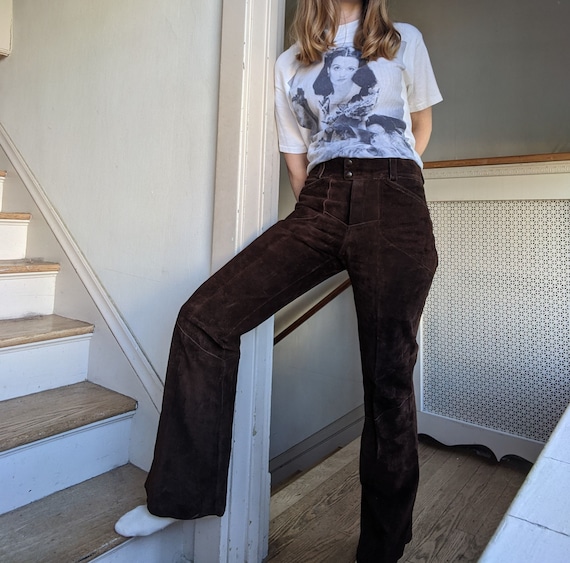 1960s 70s Suede Leather Bell Bottoms Pants