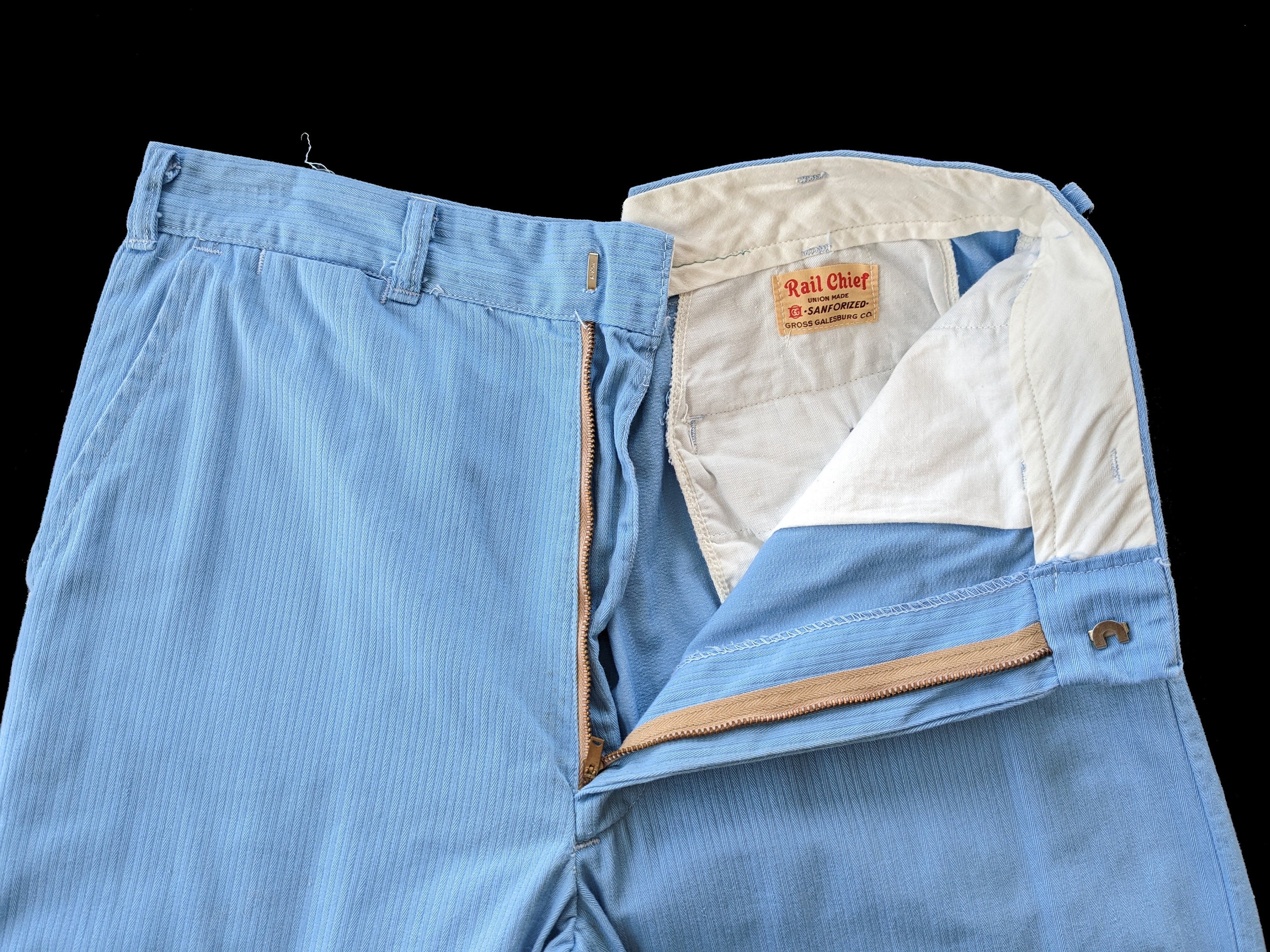 1940s - 1950s Rail Chief Buckle Back Blue Cotton Pants 33