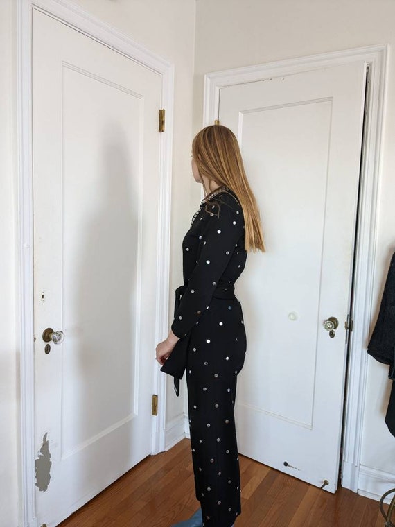 Space Age 1960s 70s Silver Studded Black Wool Jum… - image 4