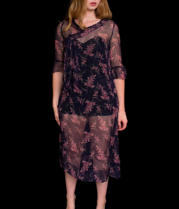 1920s sheer floral dress small - image 3