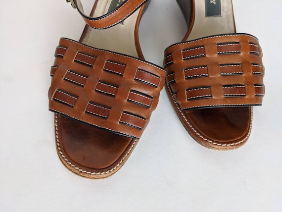 Size 6 1990s BALLY Leather Wedge Sandal Basketwea… - image 3
