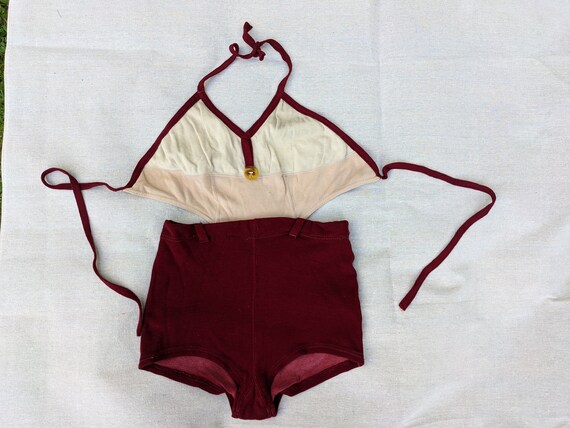 1930s Wool & Cotton Knit Swimsuit Medium