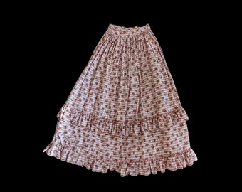 1940s 1950s Rose Print Prairie Ruffle Skirt