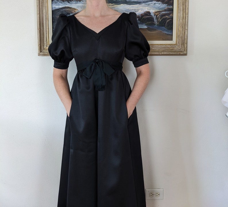 1960s Babydoll Mollie Parnis Elegant Puff Sleeve Gown Mollie Parnis Black Dress Small image 1