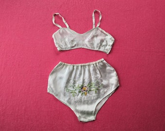 1940s WWII Souvenir Lingerie Set Sweet Sour Off Limits Bra and Panty Set