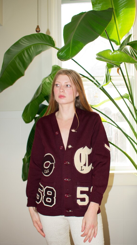 Ladies 1950s Varsity Sweater Wool Cardigan 58 Sma… - image 3