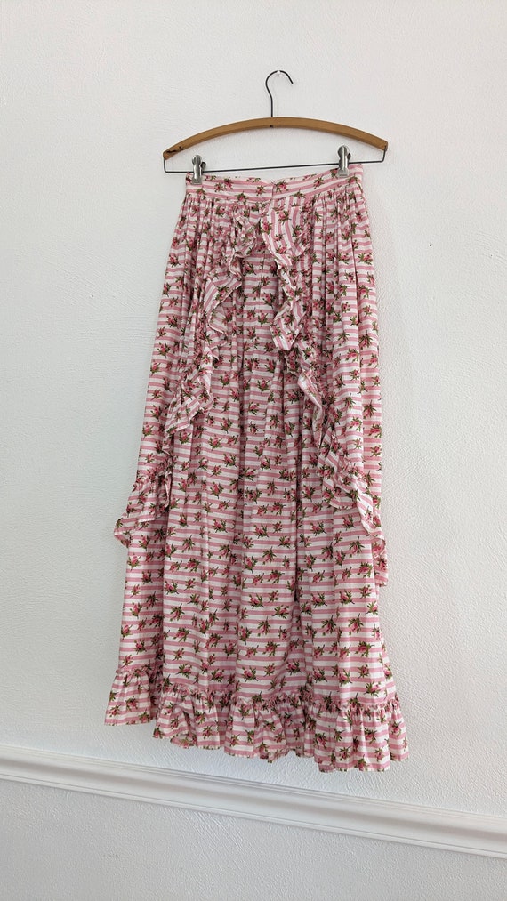 1940s 1950s Rose Print Prairie Ruffle Skirt - image 4