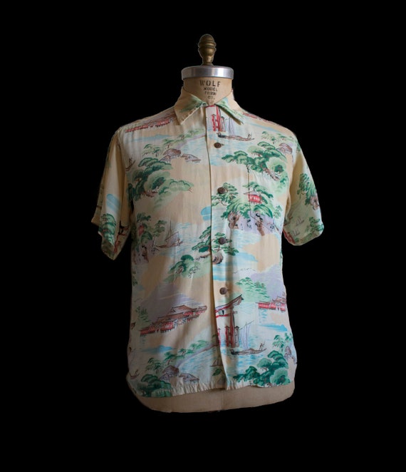 1950s Hale Hawaii Japanese Print Aloha Shirt