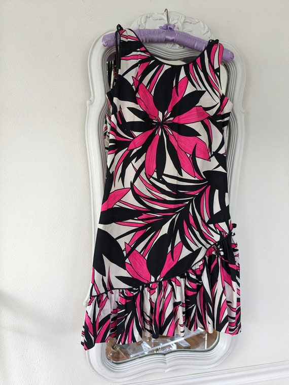 1960s Mod Pink Black Botanical Dress