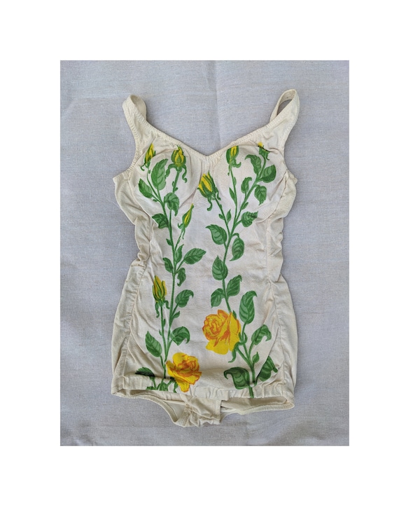 1950s 60s Darlene Yellow Rose Swimsuit
