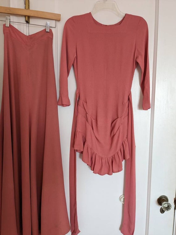 1930s Pink Rayon Blouse & Skirt Set XXS XS - image 3